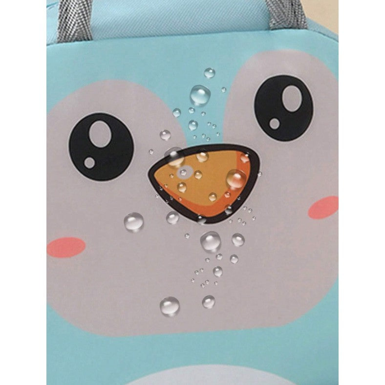 Geantă Frigorifică, Flippy, cu Desene Animat, Portabilă pentru Copii, de Prânz, din Pânză Oxford, 22x14x19 cm, Model Pinguin, Albastru