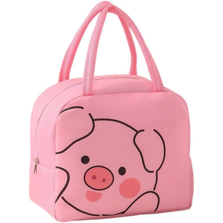 Geantă Frigorifică, Vivimall, cu Desene Animat, Portabilă pentru Copii, de Prânz, din Pânză Oxford, 22x14x19 cm, Model Purcelus, Roz - vivimall.ro