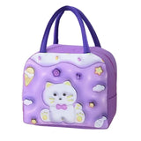 Geantă Frigorifică, Vivimall, cu Desene Animate 3D, Portabilă pentru Copii, de Prânz, din Pânză Oxford, 23x13x19 cm, Model Pisicuta, Mov - vivimall.ro