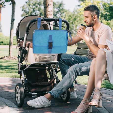 Geanta Multifunctionala, Vivimall, Tip Aleza de Schimbat Scutece, Impermeabila, din Panza Oxford, cu Buzunare, Usor de Agatat, 30 x 20 cm, Albastru - vivimall.ro