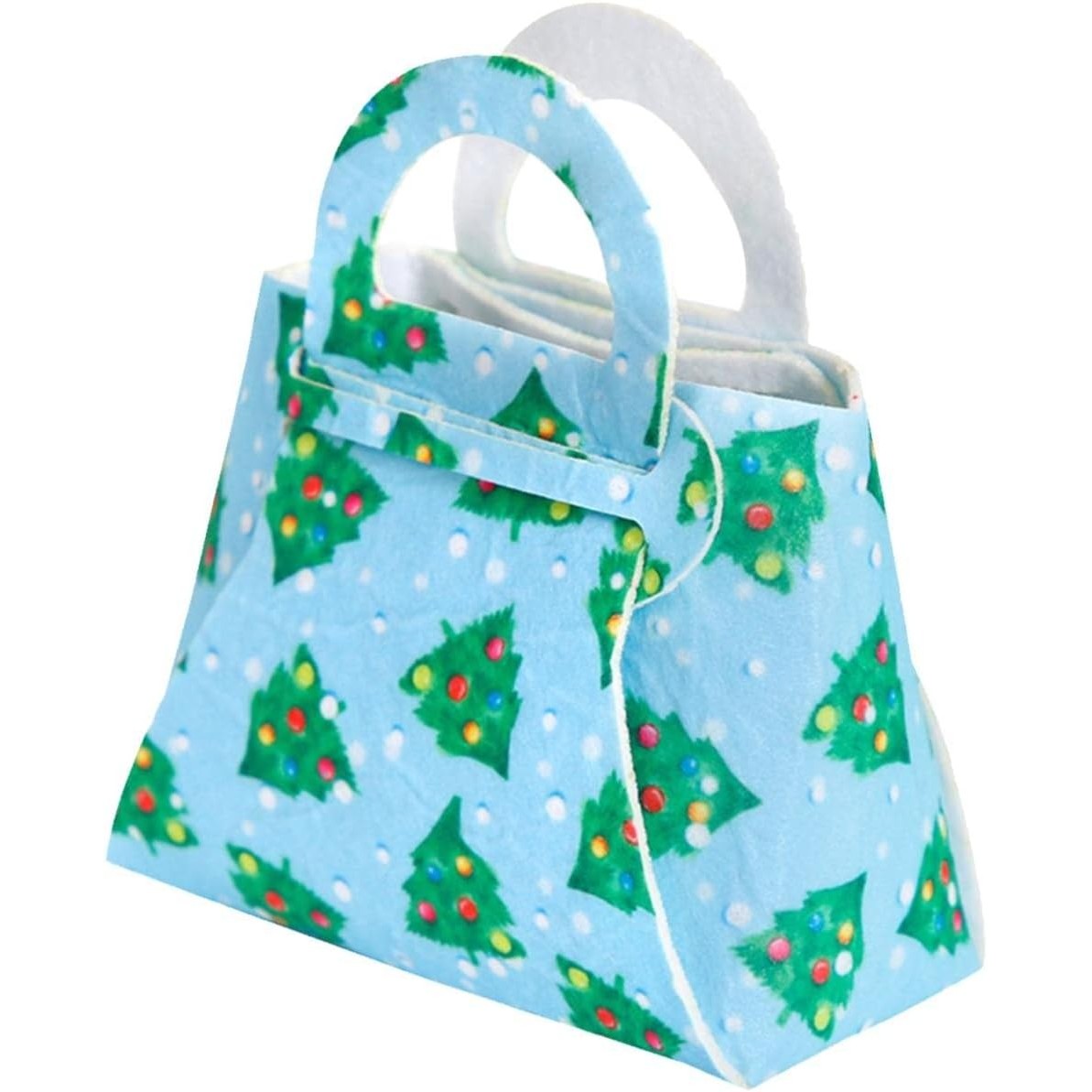 Geanta pentru Copii, Vivimall, Pliabila, pentru Cadouri de Craciun, din Panza Netesuta, Braduti, 13 x 12 x 6 cm, Verde - vivimall.ro