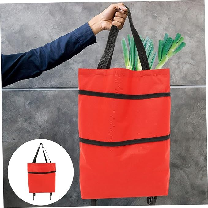 Geanta Pliabila, 2 In 1, Carucior Cu Roti, Pentru Cumparaturi, 19 L, Plastic, 39 X 46 X 12 Cm - vivimall.ro