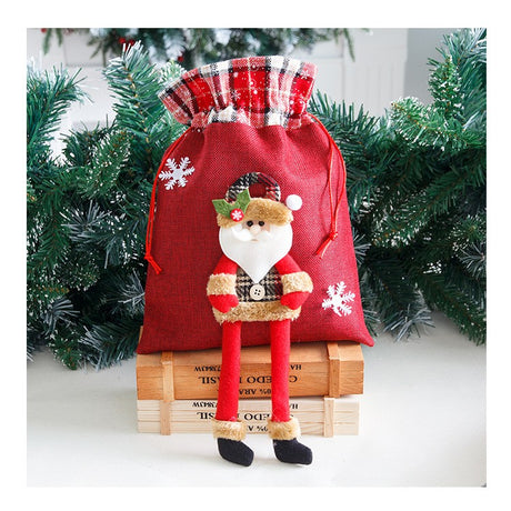 Sac cadouri Vivimall, tematica Mos Craciun, Material Textil, 30x25 cm, cu Siret, Rosu - vivimall.ro