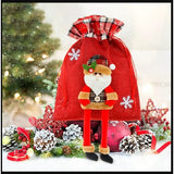 Sac cadouri Vivimall, tematica Mos Craciun, Material Textil, 30x25 cm, cu Siret, Rosu - vivimall.ro