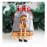 Sac din textil pentru cadouri de Craciun, Vivimall, Model Ren, 30x25 cm, Gri - vivimall.ro