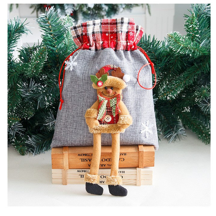 Sac din textil pentru cadouri de Craciun, Vivimall, Model Ren, 30x25 cm, Gri - vivimall.ro