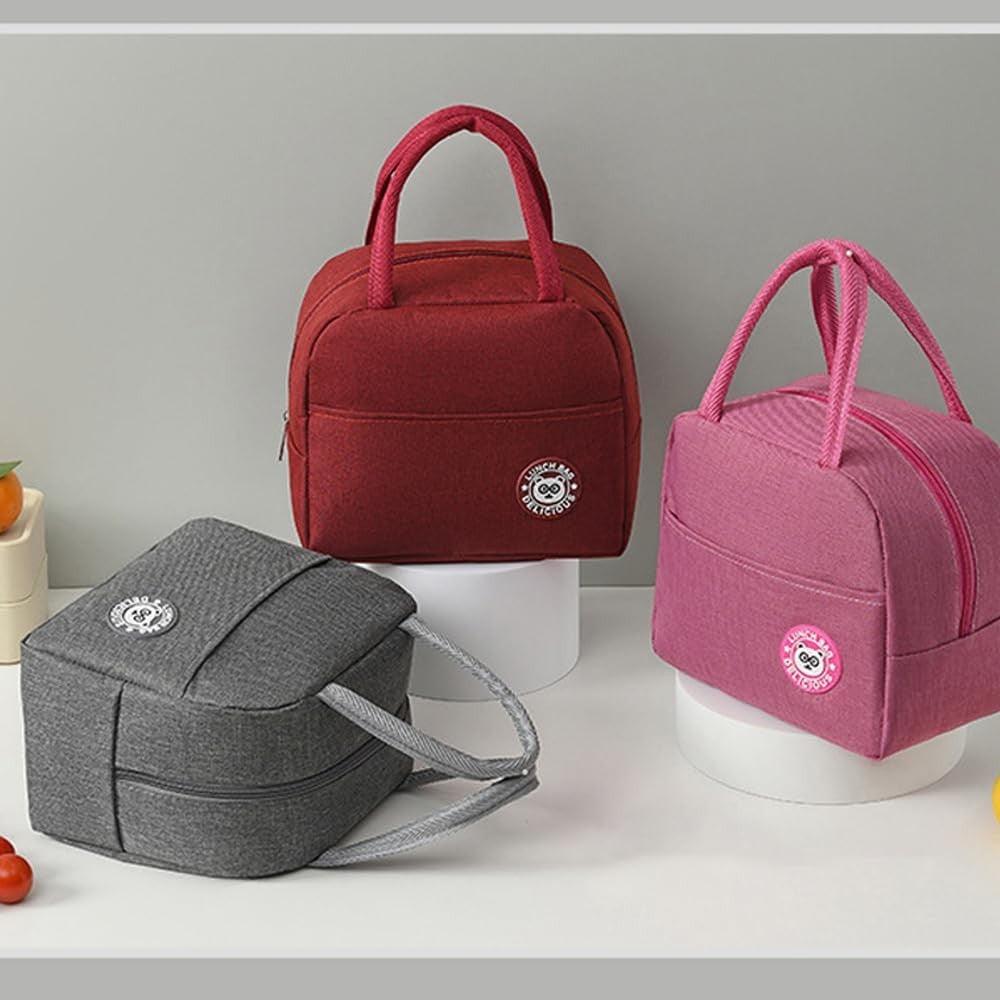 Geanta Termica pentru Pranz Vivimall, Multifunctionala, Compartimentata, Impermeabila, cu Manere, Buzunar Exterior, 22x14x19 cm, Rosu - vivimall.ro