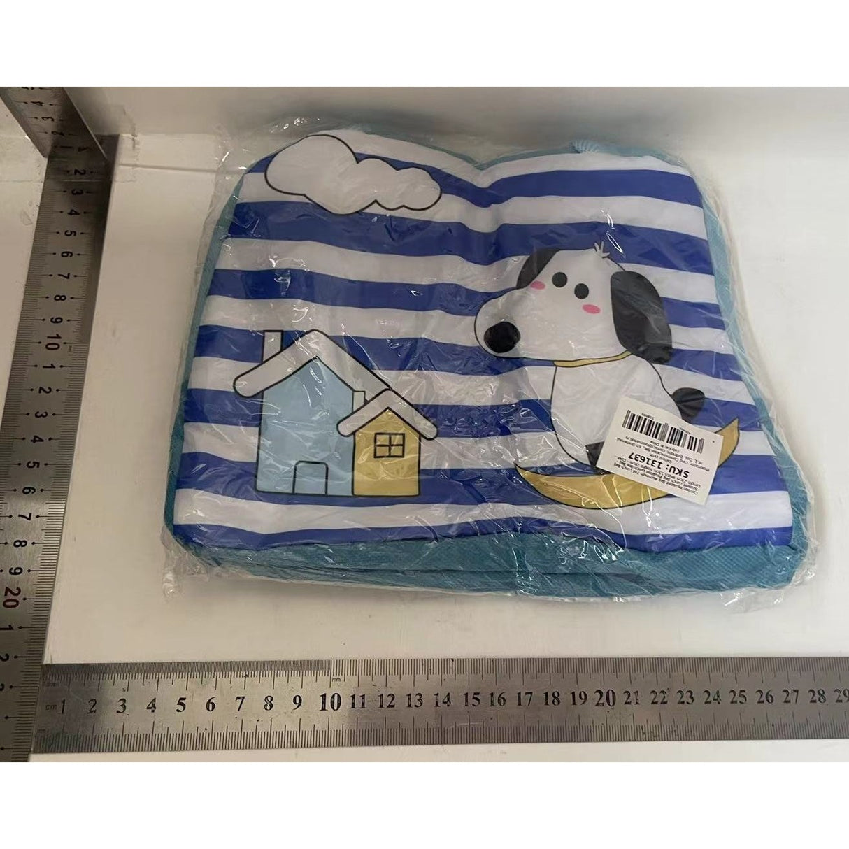 Geanta Termoizolanta pentru Copii, Vivimall, 23x13x19 cm, Model Imprimeu Catel, din Folie de Aluminiu si Panza Oxford, Albastru/Alb - vivimall.ro