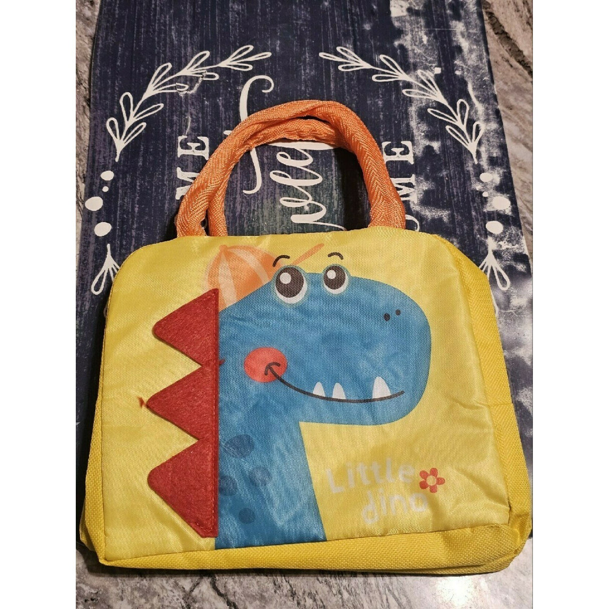 Geanta Termoizolanta pentru Copii, Vivimall, 23x13x19 cm, Model Imprimeu Dinozaur, din Folie de Aluminiu si Panza Oxford, Albastru/Galben - vivimall.ro