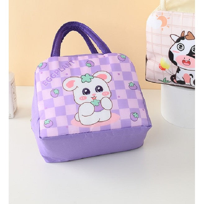 Geanta Termoizolanta pentru Copii, Vivimall, 23x13x19 cm, Model Imprimeu Iepuras, din Folie de Aluminiu si Panza Oxford, Mov - vivimall.ro