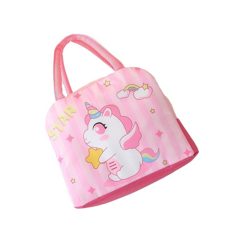 Geanta Termoizolanta pentru Copii, Vivimall, 23x13x19 cm, Model Imprimeu Unicorn, din Folie de Aluminiu si Panza Oxford, Roz - vivimall.ro