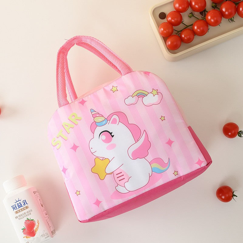 Geanta Termoizolanta pentru Copii, Vivimall, 23x13x19 cm, Model Imprimeu Unicorn, din Folie de Aluminiu si Panza Oxford, Roz - vivimall.ro