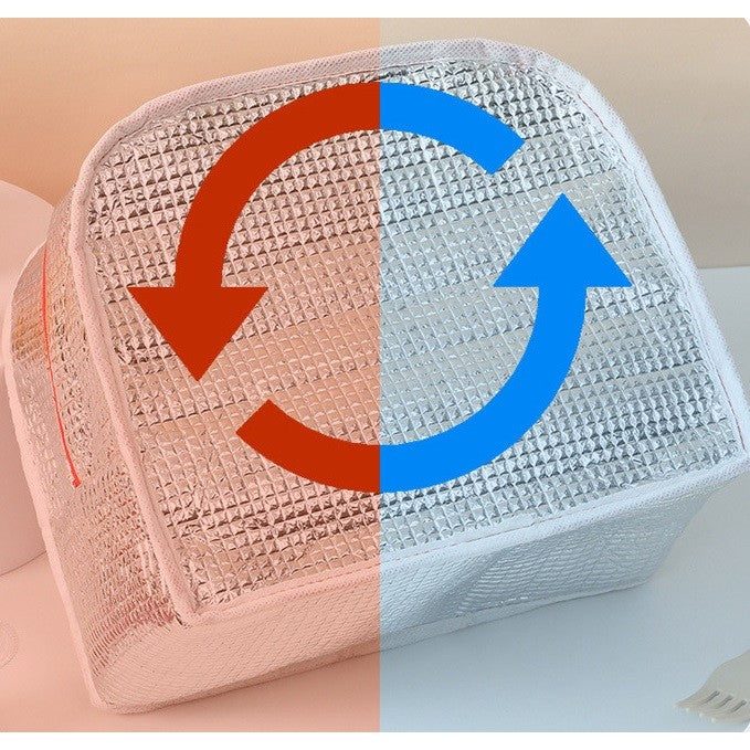 Geanta Termoizolanta pentru Copii, Flippy, 23x13x19 cm, Model Imprimeu Vacuta, din Folie de Aluminiu si Panza Oxford, Bej