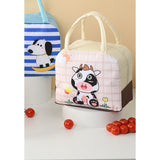 Geanta Termoizolanta pentru Copii, Flippy, 23x13x19 cm, Model Imprimeu Vacuta, din Folie de Aluminiu si Panza Oxford, Bej