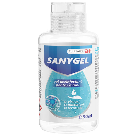 Gel dezinfectant pentru maini pe baza de etanol denaturat, Sanygel, 50 ml - vivimall.ro