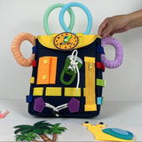 Ghiozdan Montessori, Vivimall, pentru Copii 2-6 ani, Fidget Pop, cu Catarame si Fermoare, Jucarii Senzoriale, Activitate de Invatare prin Joc, Albastru Marin, 0.25 kg, 28x10x23 cm - vivimall.ro