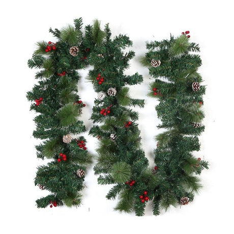 Ghirlanda de Craciun, cu merisoare si conuri, din brad artificial, 210 cm, verde - vivimall.ro