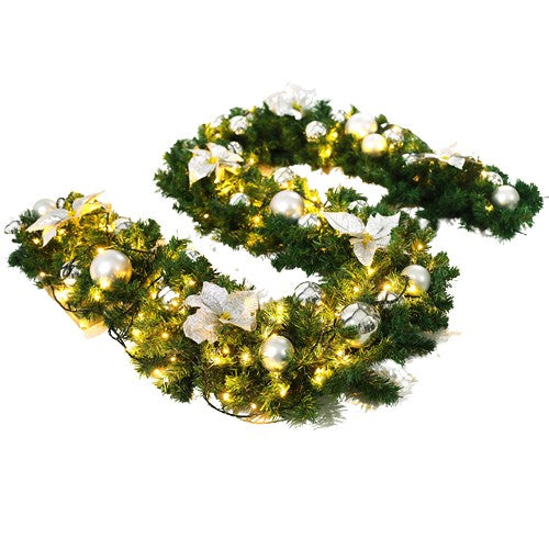 Ghirlanda decorativa Craciun cu Globuri si funde argintii, Vivimall, 2,70 m, Verde - vivimall.ro