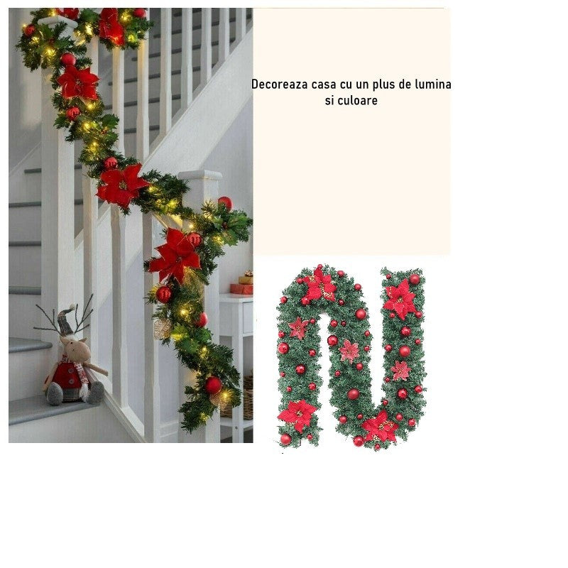 Ghirlanda decorativa Craciun cu Globuri si funde rosii, Vivimall, 2,70 m, Verde - vivimall.ro