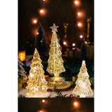 Decoratiune de Craciun, Flippy, Model Brad cu Stea, din Sticla, Lumini, Baterii 3 AA, 31.5 x 9 cm, Auriu - vivimall.ro