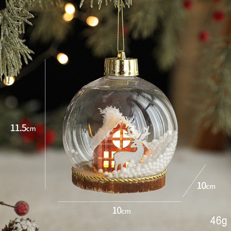 Glob pentru Bradul de Craciun LED, Vivimall, Model B, Glob Transparent cu Figurina Casa si Ren iluminat LED, Diametrul 10 cm, Baza Solida, Transparent - vivimall.ro
