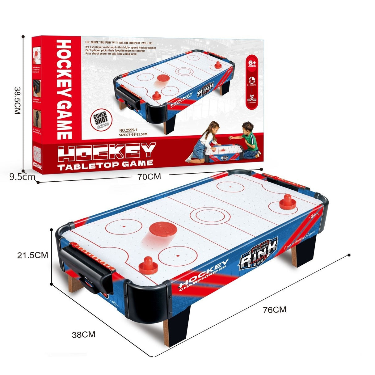 Masa Air Hockey Graffiti cu Picioare Scurte, Vivimall, PVC, 2 Pucuri, Tabela Scor, 2 Impingatoare, 76x38x21.5 cm, Albastru - vivimall.ro