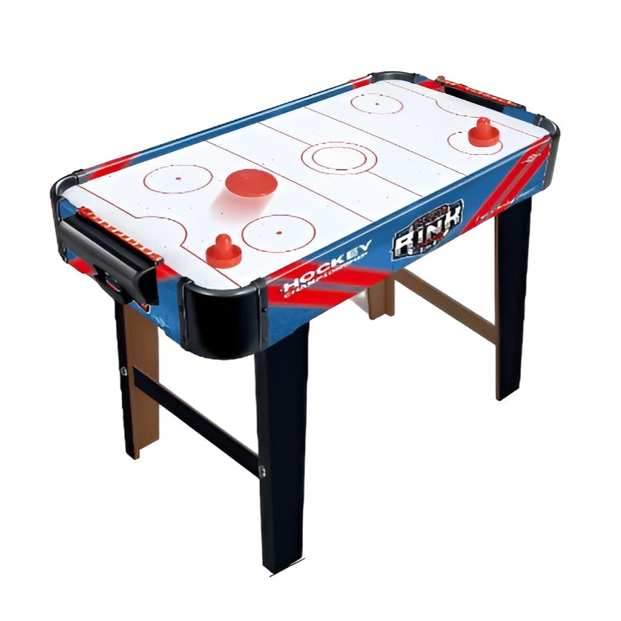 Masa Air Hockey Graffiti cu Picioare Lungi, Vivimall, PVC, 2 Pucuri, Tabela Scor, 2 Impingatoare, 76x38x61 cm, Albastru - vivimall.ro