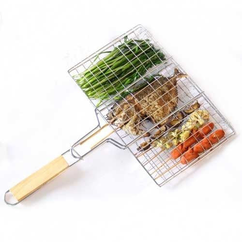 Gratar Pentru Peste Si Carne, Suprafata Utila 32X19 Cm, Otel Inoxidabil, Cu Maner, Portabil, Argintiu - vivimall.ro