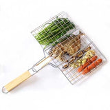 Gratar Pentru Peste Si Carne, Suprafata Utila 32X19 Cm, Otel Inoxidabil, Cu Maner, Portabil, Argintiu - vivimall.ro