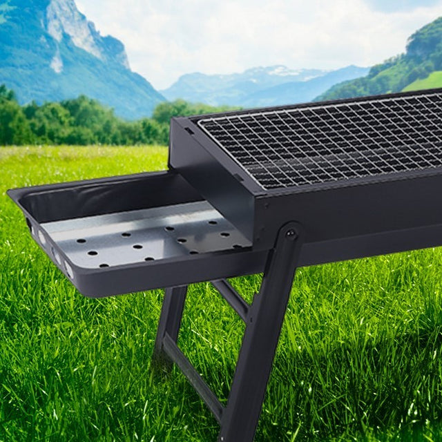 Gratar Portabil, Confectionat Din Metal, Pentru Picnic, Gradina, Terasa, Camping, Dimensiuni Reduse, 60X22X23 Cm, Negru - vivimall.ro