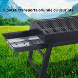 Gratar Portabil, Confectionat Din Metal, Pentru Picnic, Gradina, Terasa, Camping, Dimensiuni Reduse, 60X22X23 Cm, Negru - vivimall.ro