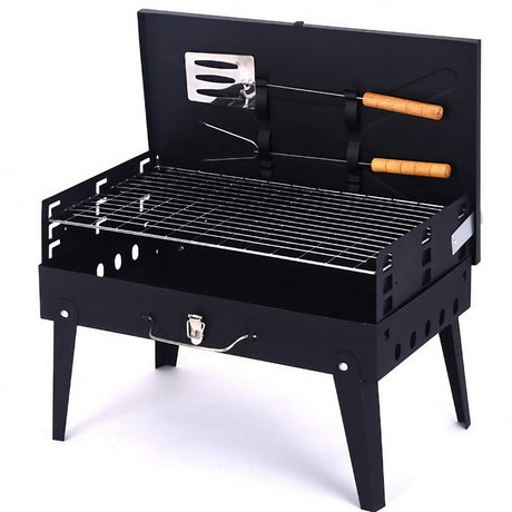 Gratar Portabil, Pliabil, Tip Servieta, Cu Accesorii Pentru Gatit Incluse, Confectionat Din Metal, 46X43X26 Cm, Negru - vivimall.ro
