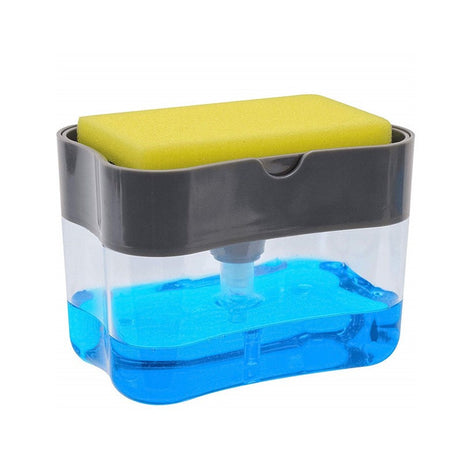 Dozator Dispenser 2 In 1 Pentru Detergent Lichid De Vase Sau Pentru Obiecte Sanitare Cu Suport Pentru Burete De Bucatarie,14 X 10.5 X 10 Cm, Capacitate 380 Ml - vivimall.ro