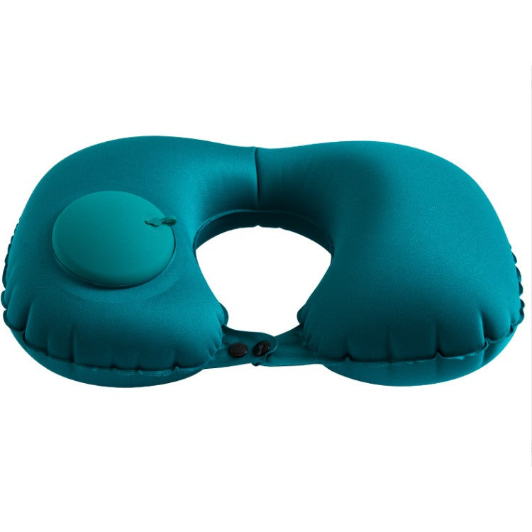 Perna pentru gat Vivimall, portabila, umflare prin apasare, usor de depozitat, imbracata in material catifelat, in forma de U, 40 x 28 cm, verde - vivimall.ro