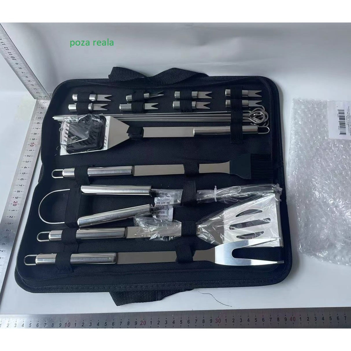 Set 18 Ustensile pentru Gratar, Vivimall, din Otel Inoxidabil, Geanta Oxford, Argintiu - vivimall.ro