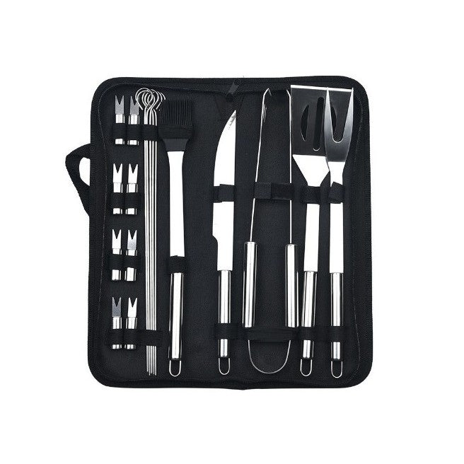 Set 18 Ustensile pentru Gratar, Vivimall, din Otel Inoxidabil, Geanta Oxford, Argintiu - vivimall.ro