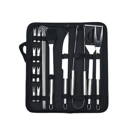 Set 18 Ustensile pentru Gratar, Vivimall, din Otel Inoxidabil, Geanta Oxford, Argintiu - vivimall.ro