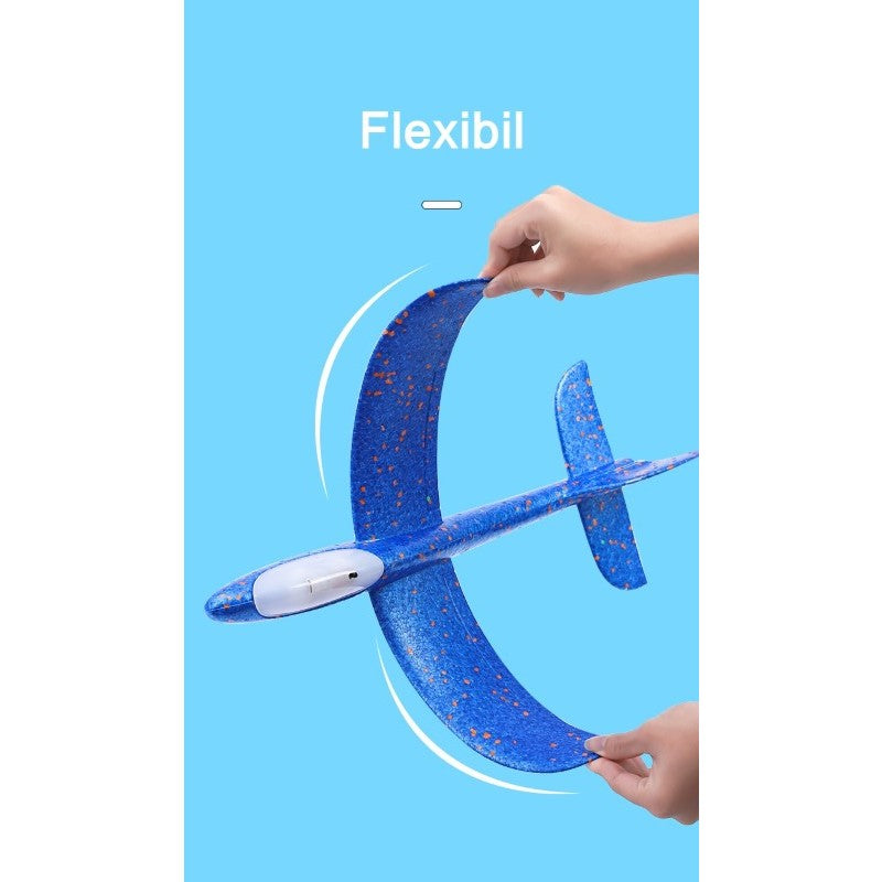 Avion Planor Din Polistiren In Punga, Lungime 47 Cm, Cu Lumini Pe Toata Lungimea, Albastru - vivimall.ro