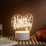 Lampa LED decorativa, Vivimall, 3D, Happy Birthday, cu USB si baterii, 20 cm inaltime, din material acril, lumina multicolora si telecomanda inclusa, alb - vivimall.ro