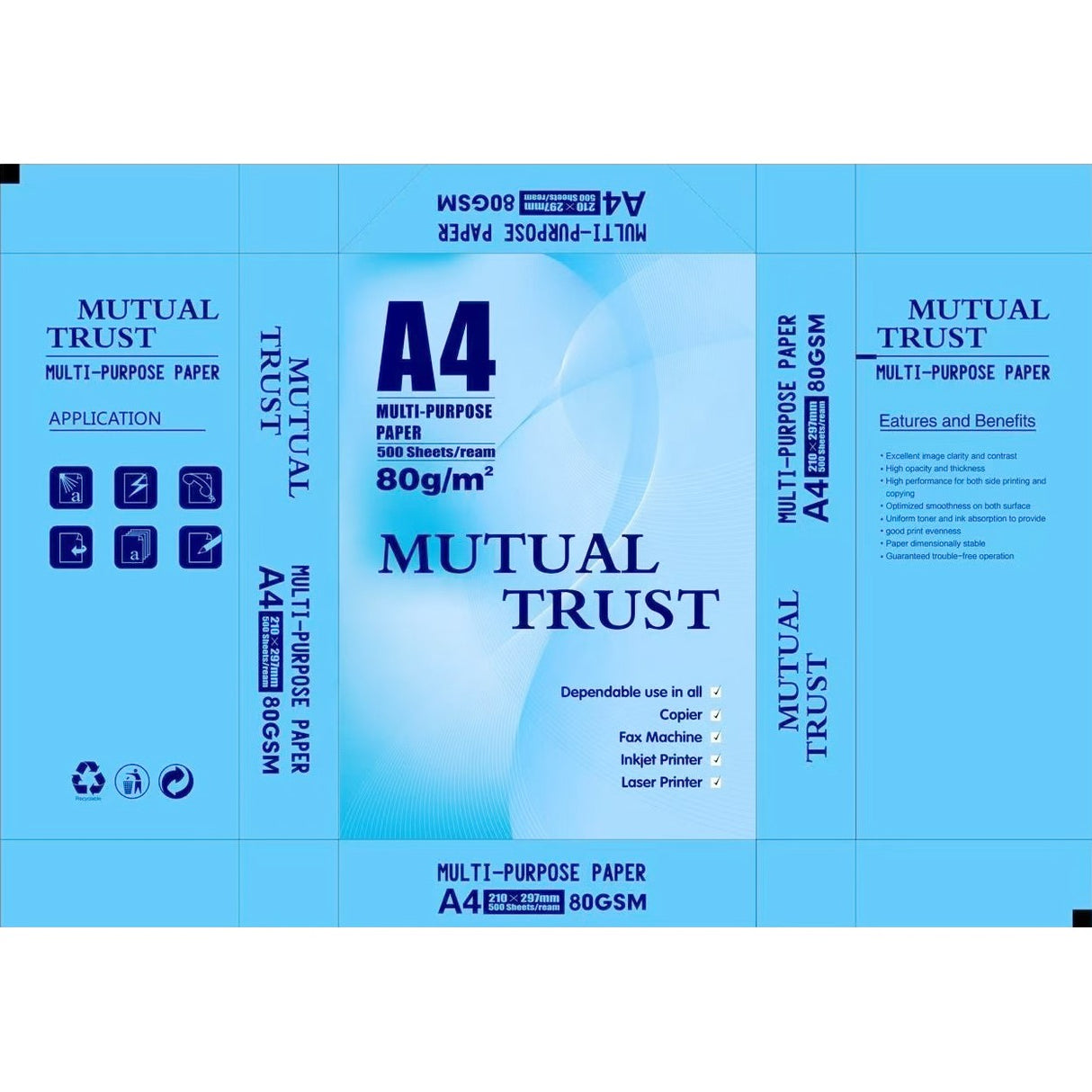 Hartie Copiator A4 Mutual Trust, Flippy, 80 g/mp, 500 coli/top, 210 x 297 mm, Hartie Multifunctionala pentru Imprimanta si Copiator, Hartie Universala pentru Birou - vivimall.ro