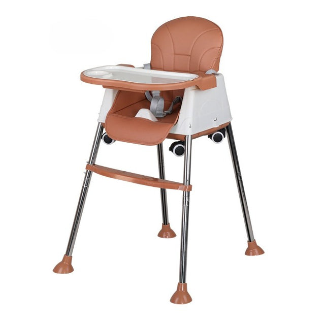 Scaun de Masa Pliabil 3in1, Vivimall, Reglabil, Multifunctional, 3 Pozitii, Masuta si Husa Detasabile, Roti, Centura de Siguranta, Ajustare Inaltime, Maro - vivimall.ro