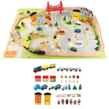 Set Circuit Trenulet din Lemn, Flippy, 75 Piese, Locomotiva Electrica ,Covoras de Joaca Inclus, Jucarie Educativa Montessori, Figurine Animale si Personaje, 3 ani+, Multicolor - vivimall.ro