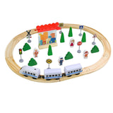 Set Circuit Trenulet din Lemn, Flippy, Locomotiva Electrica cu Sine de Lemn, 35 Piese, Jucarie Educativa Montessori, Accesorii Oras si Figurine Personaje, 3 ani+, Multicolor - vivimall.ro