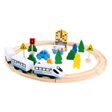 Set Circuit Trenulet din Lemn, Flippy, Locomotiva Electrica cu Sine de Lemn, 26 Piese, Jucarie Educativa Montessori, Tren de Mare Viteza, Masini de Interventie si Accesorii Oras, 3 ani+, Multicolor - vivimall.ro