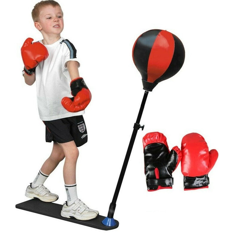 Jucarie Interactiva, Vivimall, Model Sfera de Box de Picior, Manusi Incluse, Inaltime Reglabila, +3 Ani, 120 x 25 x 52.5 cm, Rosu/ Negru - vivimall.ro