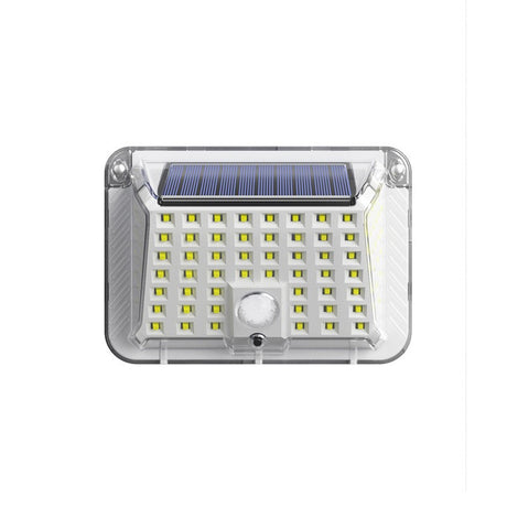 Lampa solara de perete Vivimall, 90 LED-uri SMD, senzor de miscare, IP65, 1200mAh, material ABS, lumina alb rece, alb - vivimall.ro