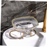 Savoniera cu Suport, Vivimall, Sistem de Scurgere a Apei, Margine Aurie, 14 x 8.5 x 9 cm, din TPE, Transparent - vivimall.ro