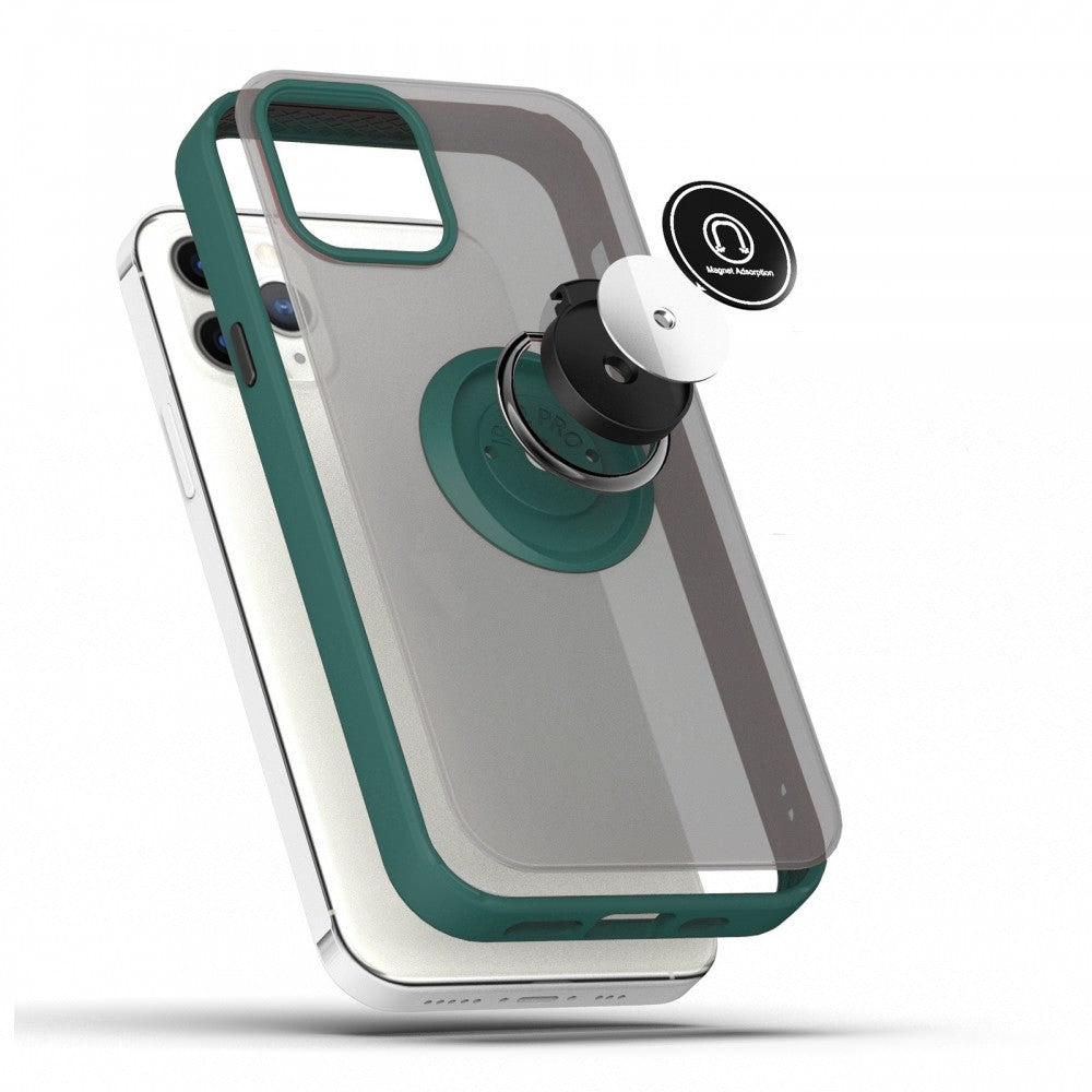 Husa Anti Fall Metal Bracket pentru Apple iPhone 11, Rezistenta la socuri, Margini colorate, Cu inel de prindere magnetic, Flippy, Verde - vivimall.ro