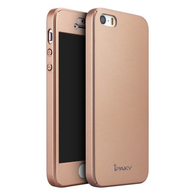 Husa Apple iPhone 5/5S/SE IPAKY Full Cover 360 Roz Auriu + Folie Cadou - vivimall.ro
