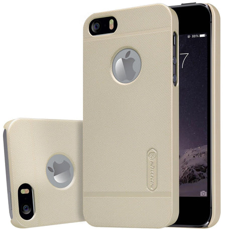 Husa Apple iPhone 5/5S/SE Nillkin Frosted Shield Auriu + Folie de protectie - vivimall.ro
